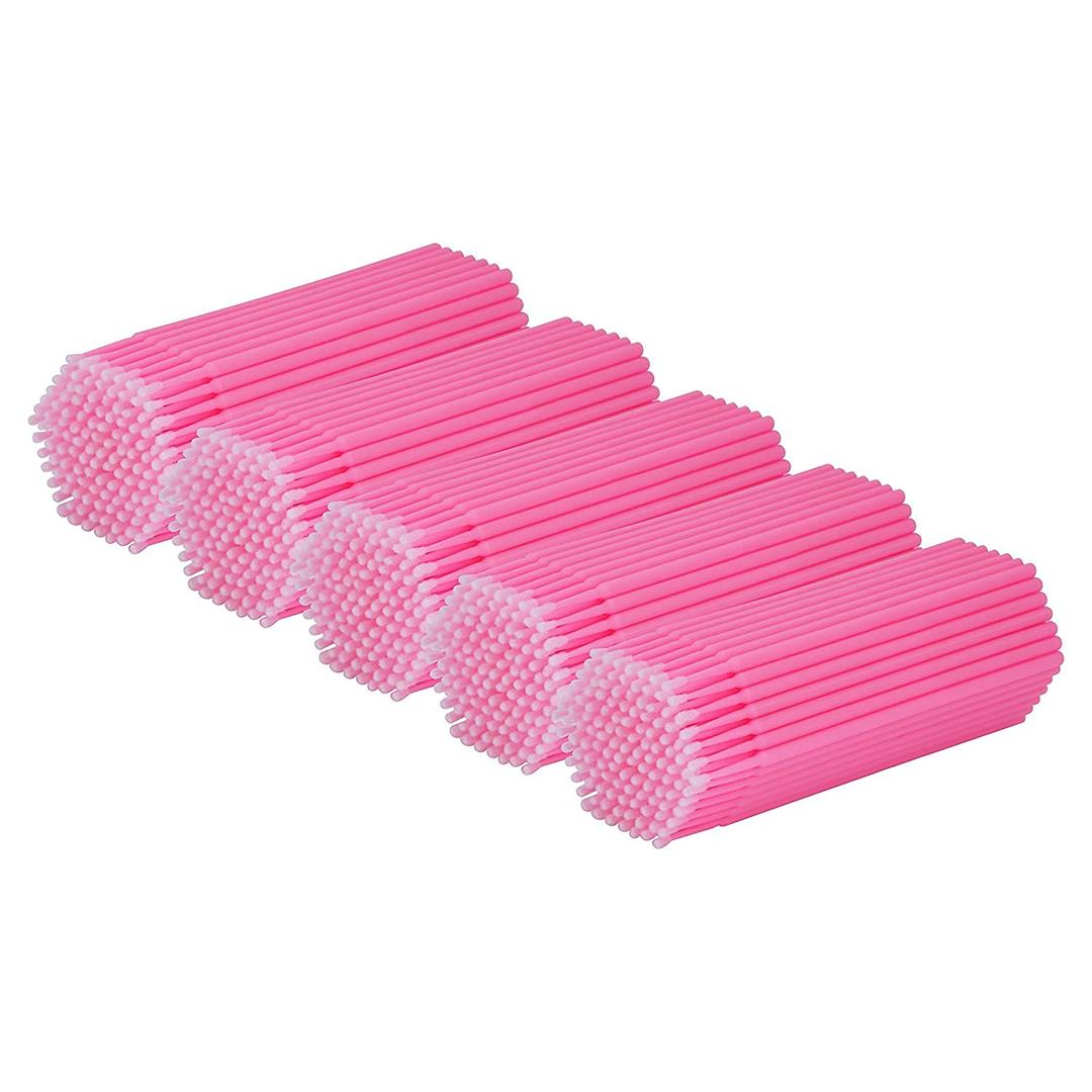 Cuttte 500PCS Disposable Micro Swabs for Eyelash Extension, Micro Applicators Eyelash Swabs for Makeup Application Pink (Head Diameter: 2.0mm)