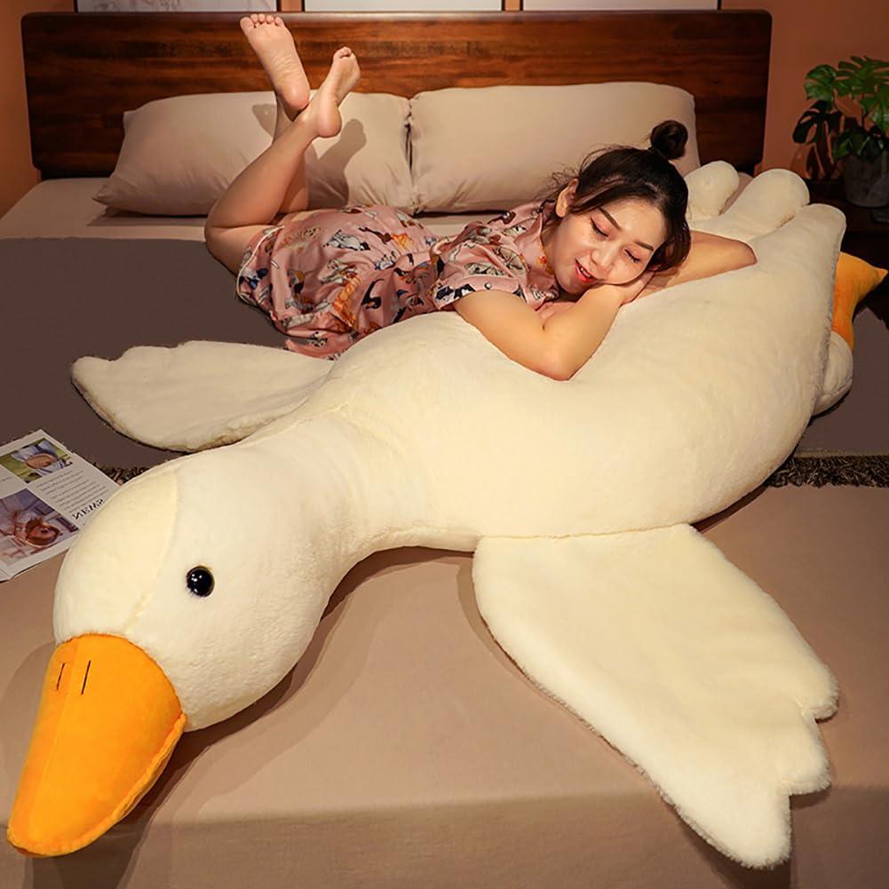 Giant White Goose Plush-51 in Soft Furry Swan Stuffed Animal Pillow,Huge Goose Plush Hugging Pillow Gifts for Every Age (51 in)