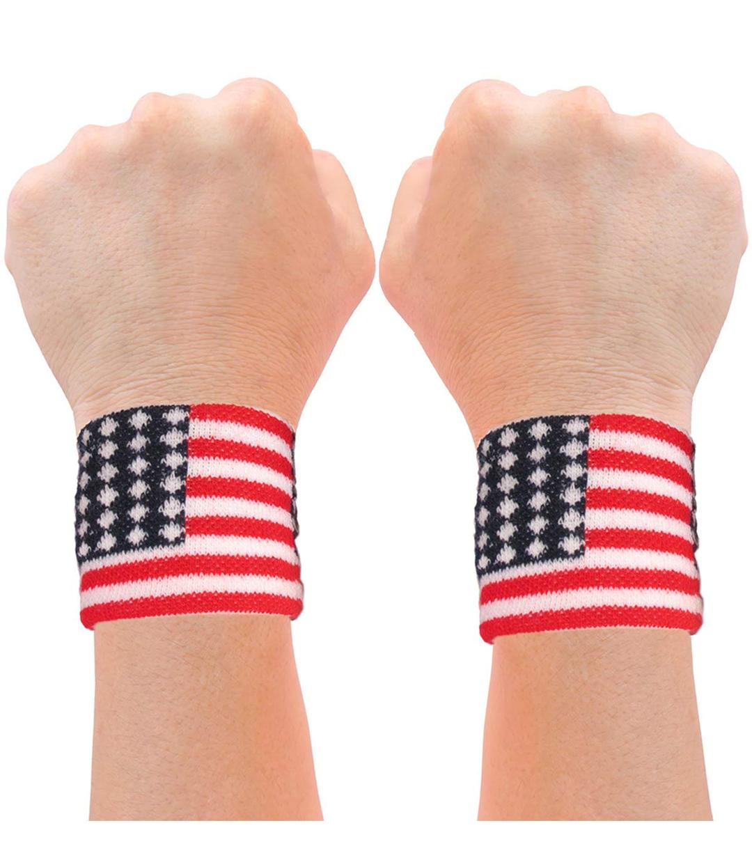 American Flag Sweatband Set American Flag Wrist Bands Team US Flag Clothing USA Multicolored One Size Fits Most