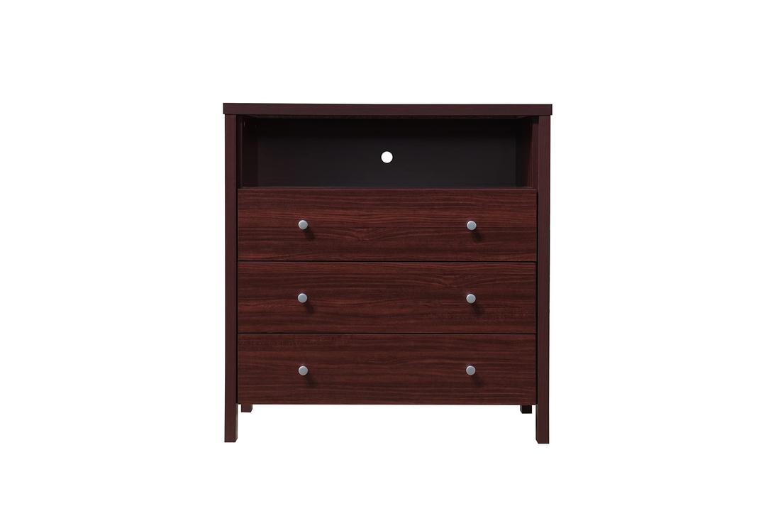 Hodedah 3-Drawer 1-Open Shelf Dresser, Mahogany