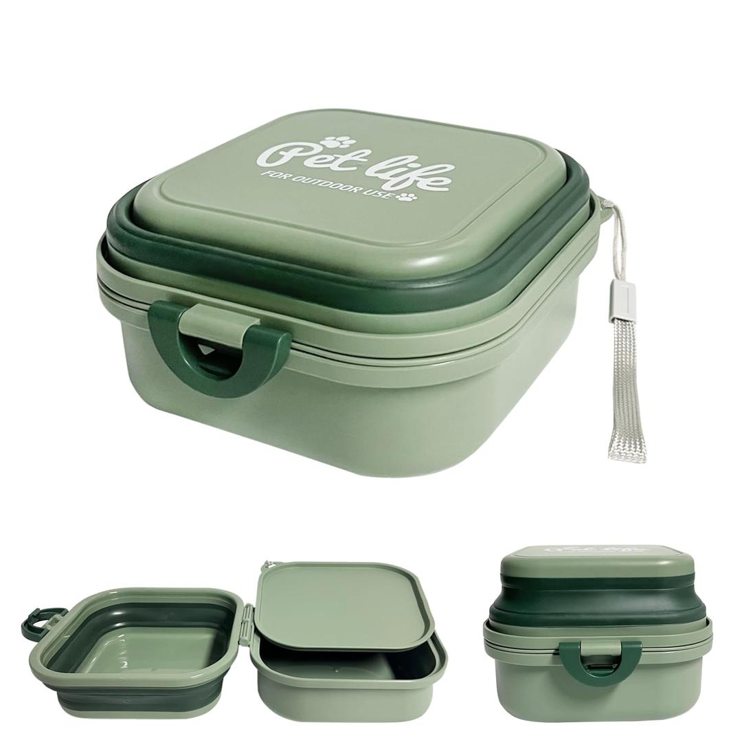 Collapsible Dog Bowl, Travel Dog Bowl, 2-in-1 Pet Food and Water Feeder Dish for Small Dogs Food Container with Lid BPA Free Suitable for Walking, Traveling, Camping and Hiking (Green)