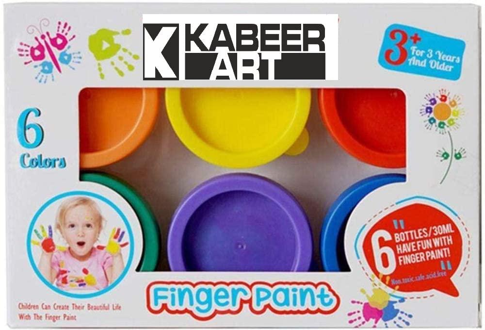 KABEER ART Set of 6 Non Toxic Finger Paint Bottles 30ml with Smooth, Mixable, Easy to Wash and Dry Paints, Multicolor