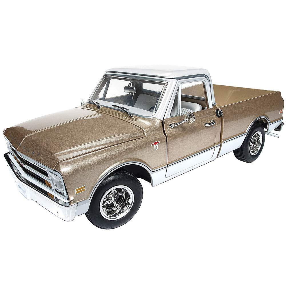 American Muscle 1968 Chevrolet C-10 Fleet Side Pickup Truck Metallic Gold with White Top Limited Edition to 1,002 Pieces 1/18 Diecast Model Car by Autoworld AMM1165