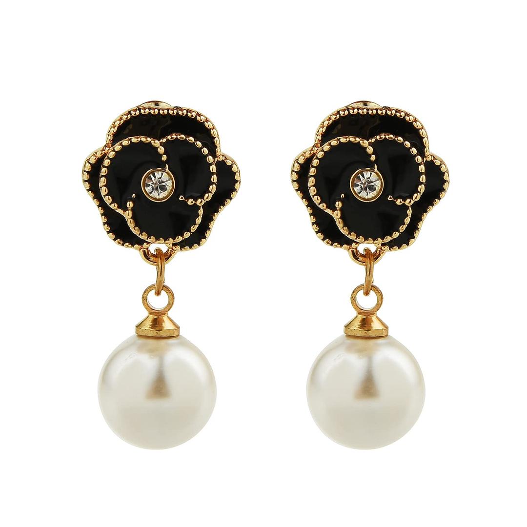 Fashion Designer Imitation Pearl Floral Charm Dangle Drop Earrings Studs