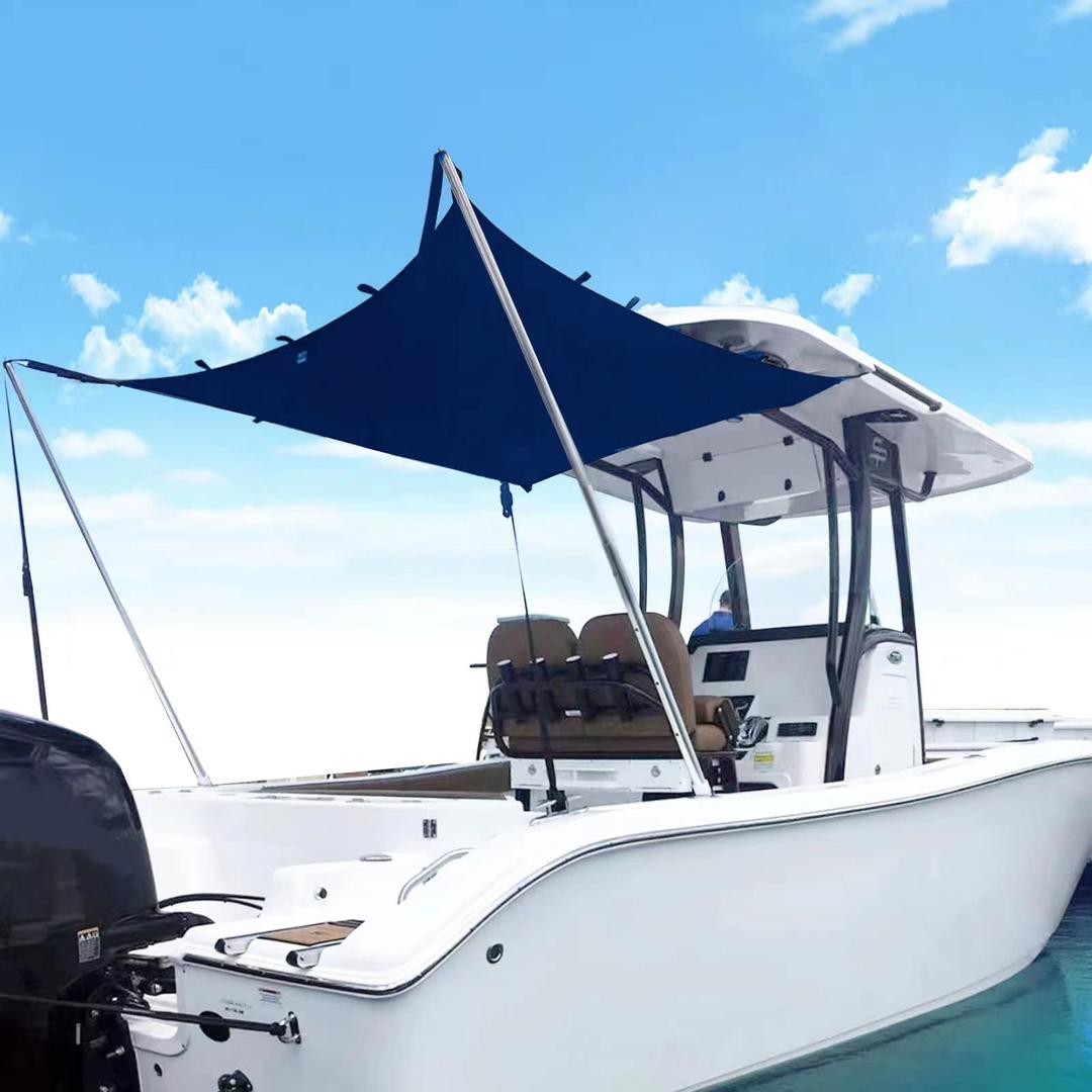 Boat Sun Shade Kit Boat Canopy, T-Top Boat Cover with Stainless Steel Telescopic Rod Foldable, High-Tech Polyester Fiber, Anti-Ultraviolet Dark Blue