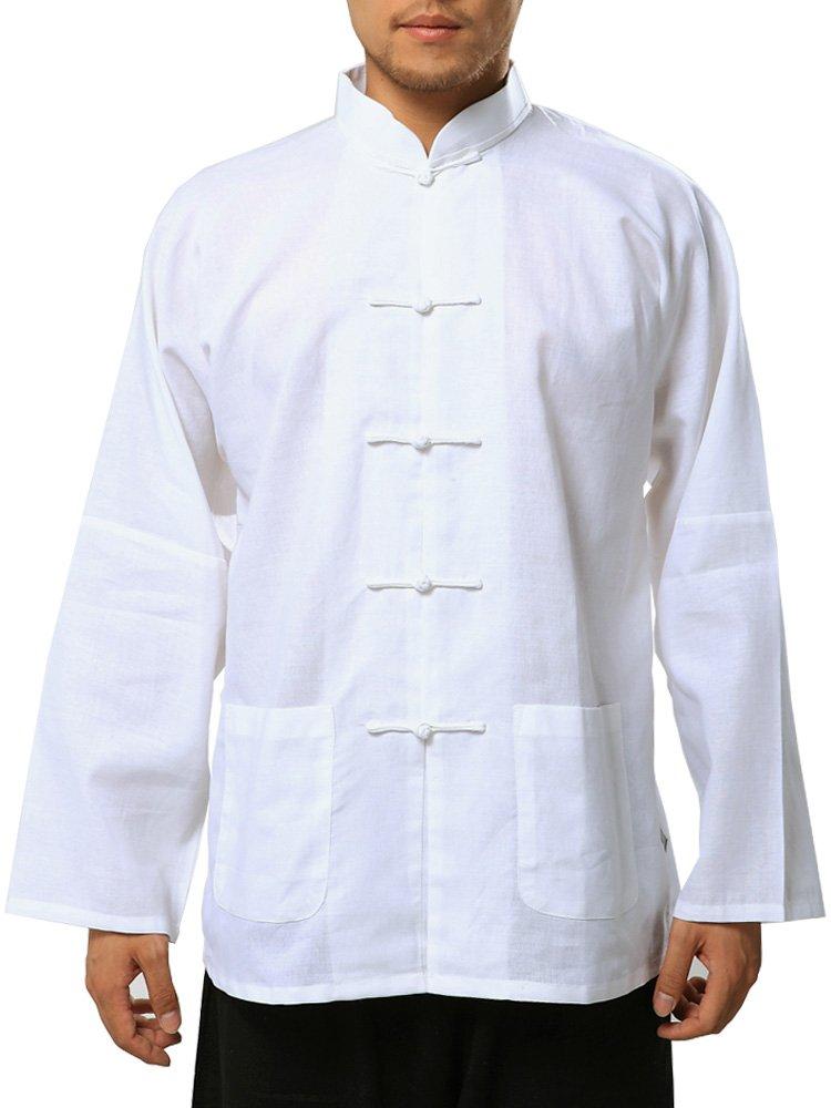 Bitablue Mens White Linen/Cotton Blend Chinese Shirt