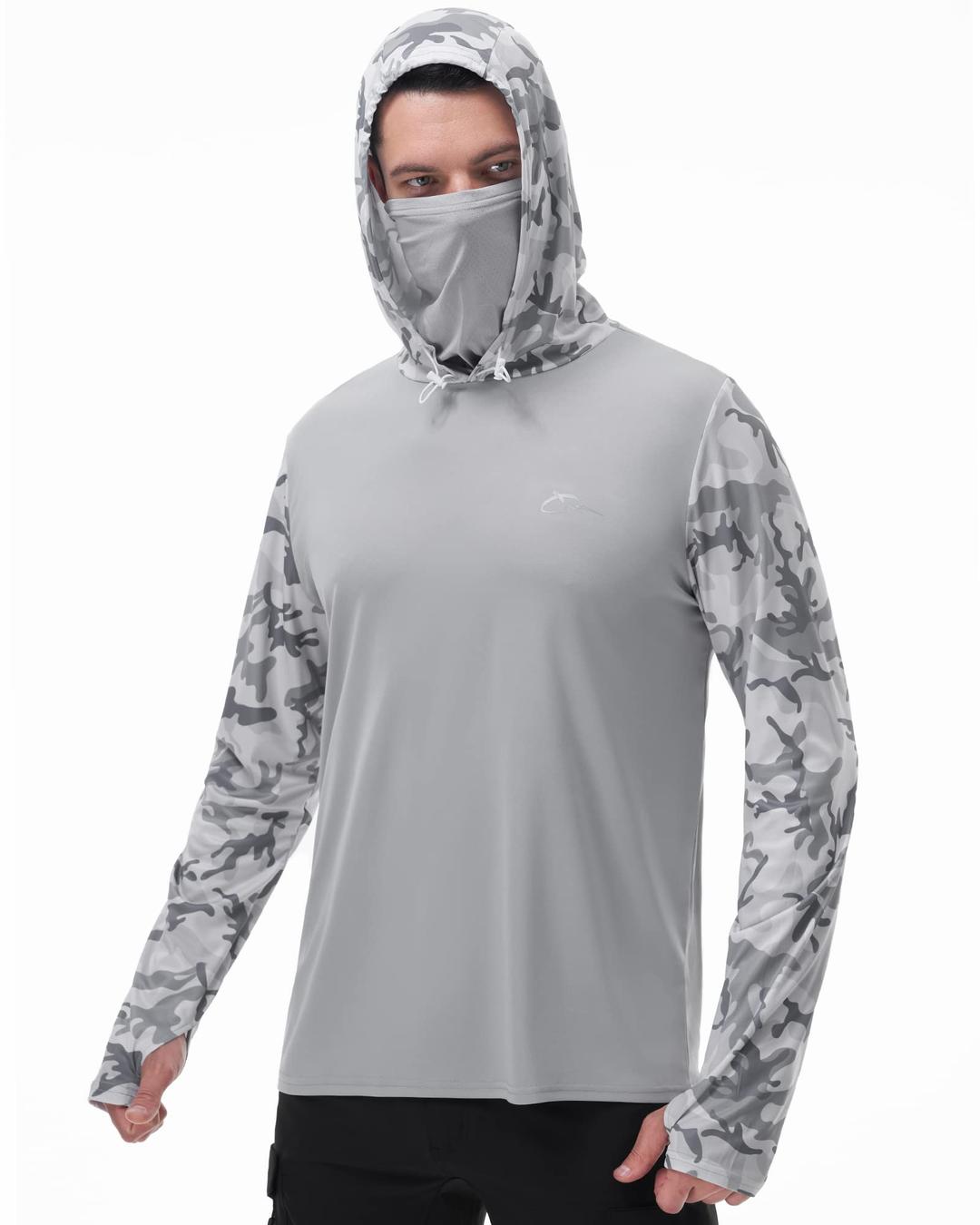 FISHEAL Men's Performance Fishing Hoodie Shirt - UPF 50+ UV Sun Protection Long Sleeve Shirts with Mesh Face Mask