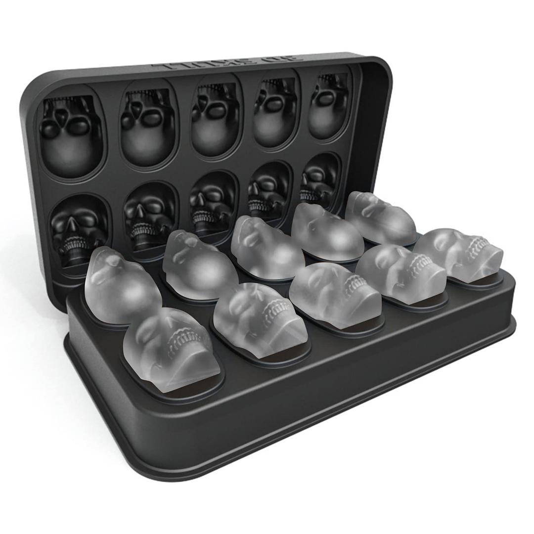 3D Skull Ice Cube Mold - Flexible Silicone Skull Ice Maker Mold for Whiskey - Skull Silicone Mold for Baking, Chocolate, Candy and Resin (10 Cavity Skull Ice Tray)