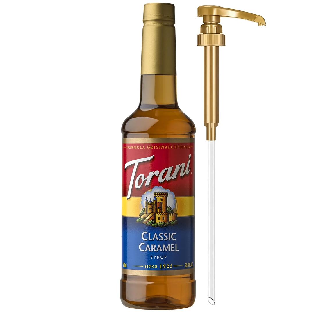 ToraniCoffee Syrup, Classic Caramel Flavored Syrup for Drinks, Pump Included, 25.4 Fl Oz