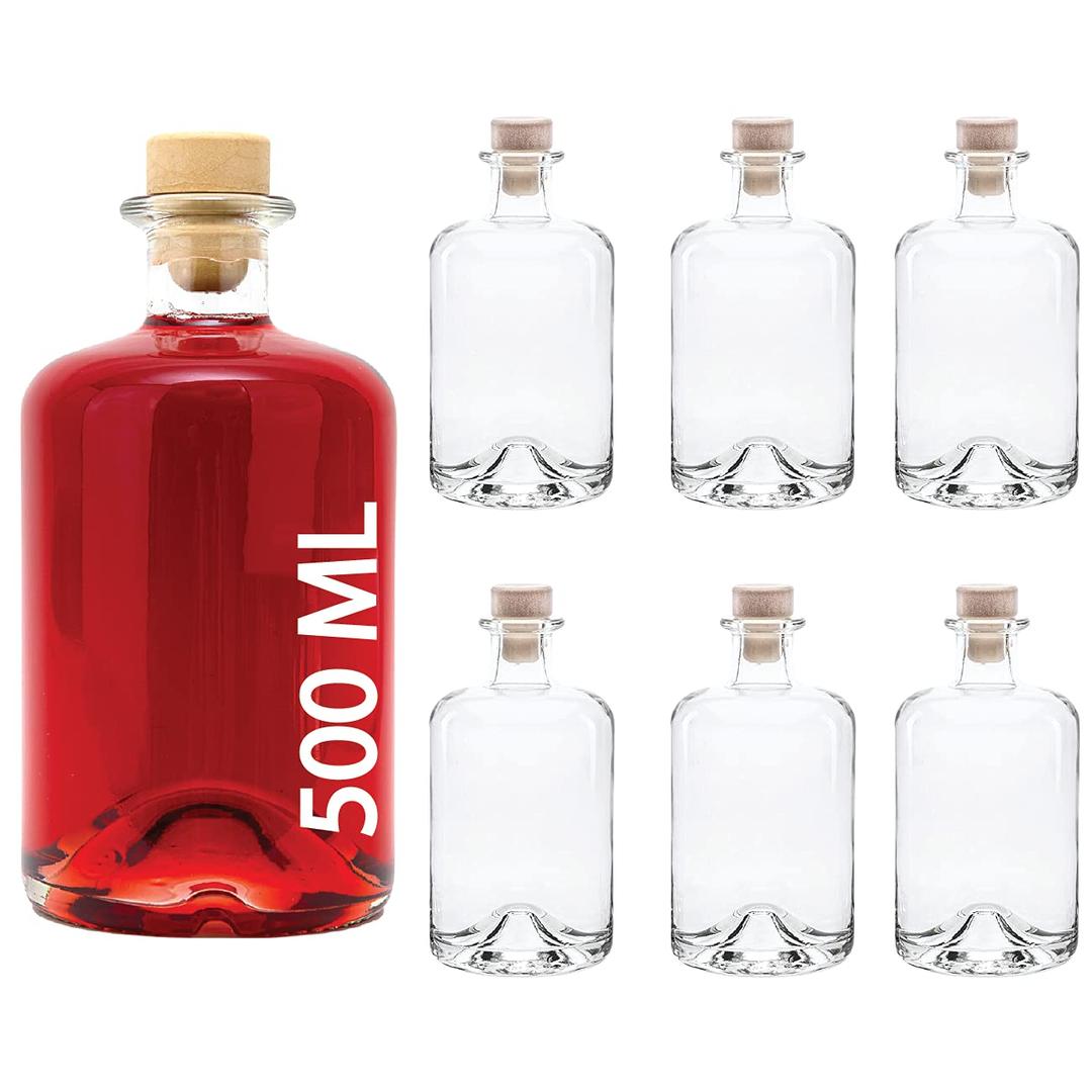 Casavetro 500ml Glass Bottles with Cork Lids 6 Pcs Reusable Airtight Glass Bottle for Home Made Sloe Gin Liqueur Schnapps Wine Cider Soda Vodka Vinegar Oil Chemist Bottles - Apotheker (6 x 500 ml)