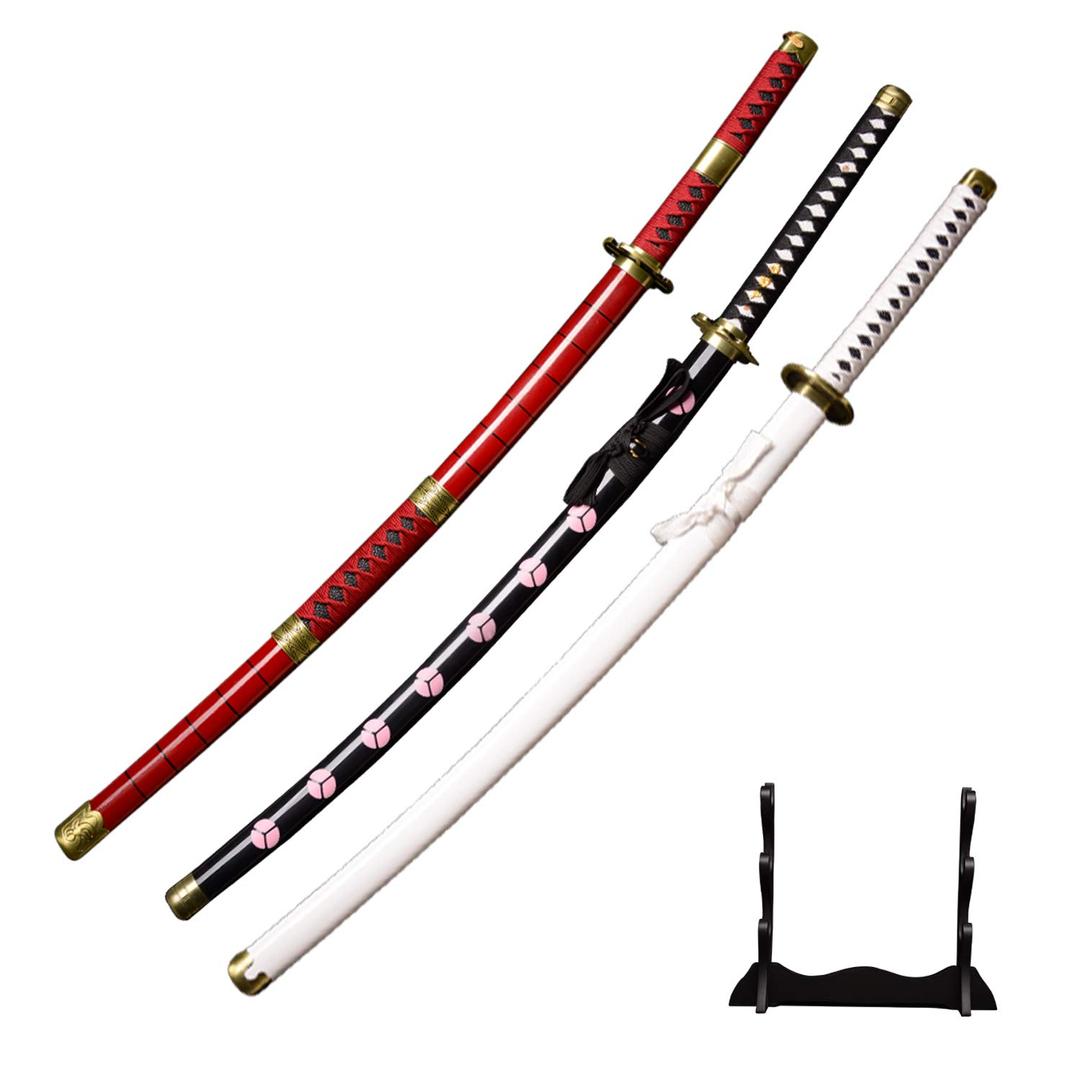 Sword fort Sword Zoro's 3 Piece Set Lengthen Sword,Handmade Katana Japanese Anime Cosplay Sword, Roronoa Zoro Anime Swords, Kitetsu, Shusui, Wado Ichimonji