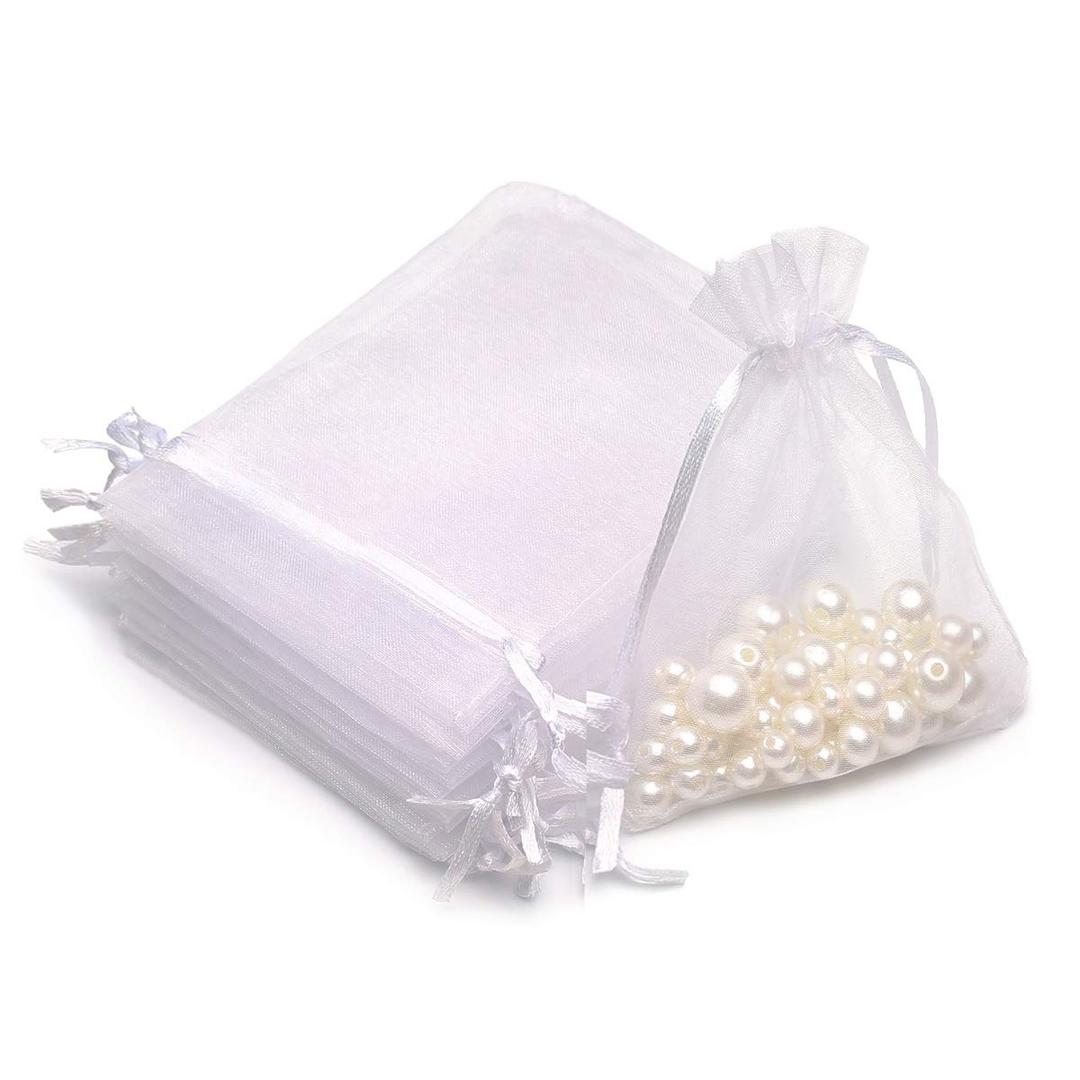 Akstore 50Pcs 3.15"x4"(8x10cm) Sheer Drawstring Organza Jewelry Pouches Wedding Party Christmas Favor Gift Bags (White, 3.15x4)