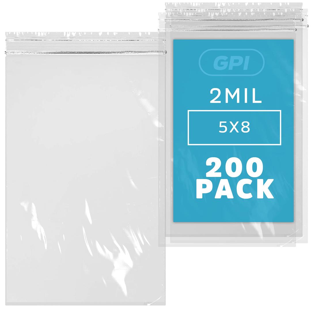 5 x 8 inches, 2Mil Clear Reclosable Zip Bags, case of 200 GPI Brand