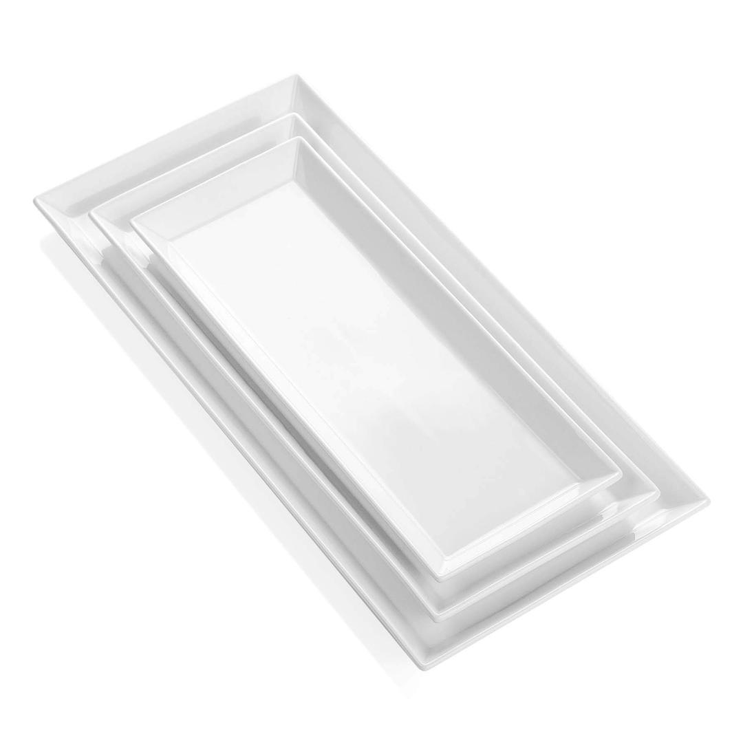 Sweese White Serving Platters for Entertaining - Rectangle Porcelain Serving Plates - Excellent as Trays for Serving Food, Fruit, and Appetizers in The Paty - Set of 3