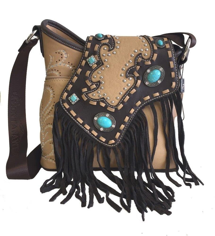 Montana West Ladies Purse Turquoise Rhinestones Leather Fringe