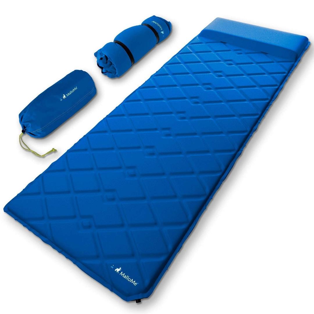 MalloMe Sleeping Pad Camping Air Mat – Inflating Mattress Bed for Backpacking Adults – Inflatable Ultralight Insulated Soft Foam Sleep Gear - Lightweight Travel Cot Roll Mats Accessories