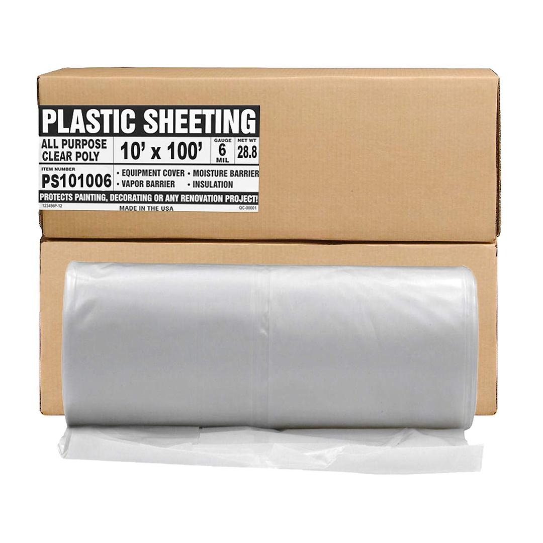 Aluf Plastics Plastic Sheeting - 10' x 100', 6 MIL Heavy Duty Gauge - Clear Vapor and Moisture Barrier Sheet Tarp/Drop Cloth for Painting, Furniture Covers, Carpet Cover, Floor, Paint, Painters