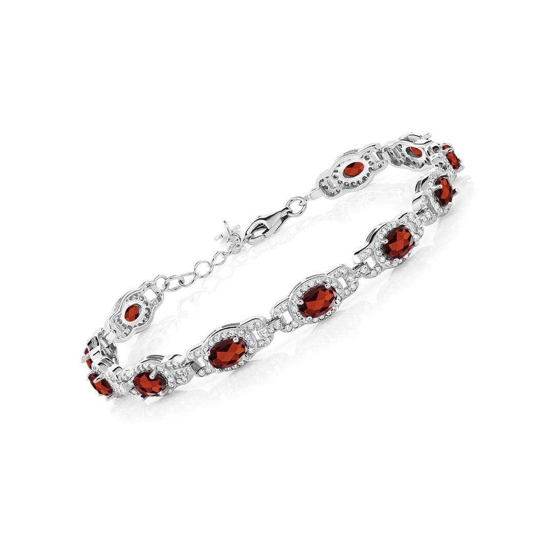 Gem Stone King925 Sterling Silver Red Garnet Tennis Bracelet For Women (9.87 Cttw, Gemstone Birthstone, 7 Inch With 1 Inch Extender)