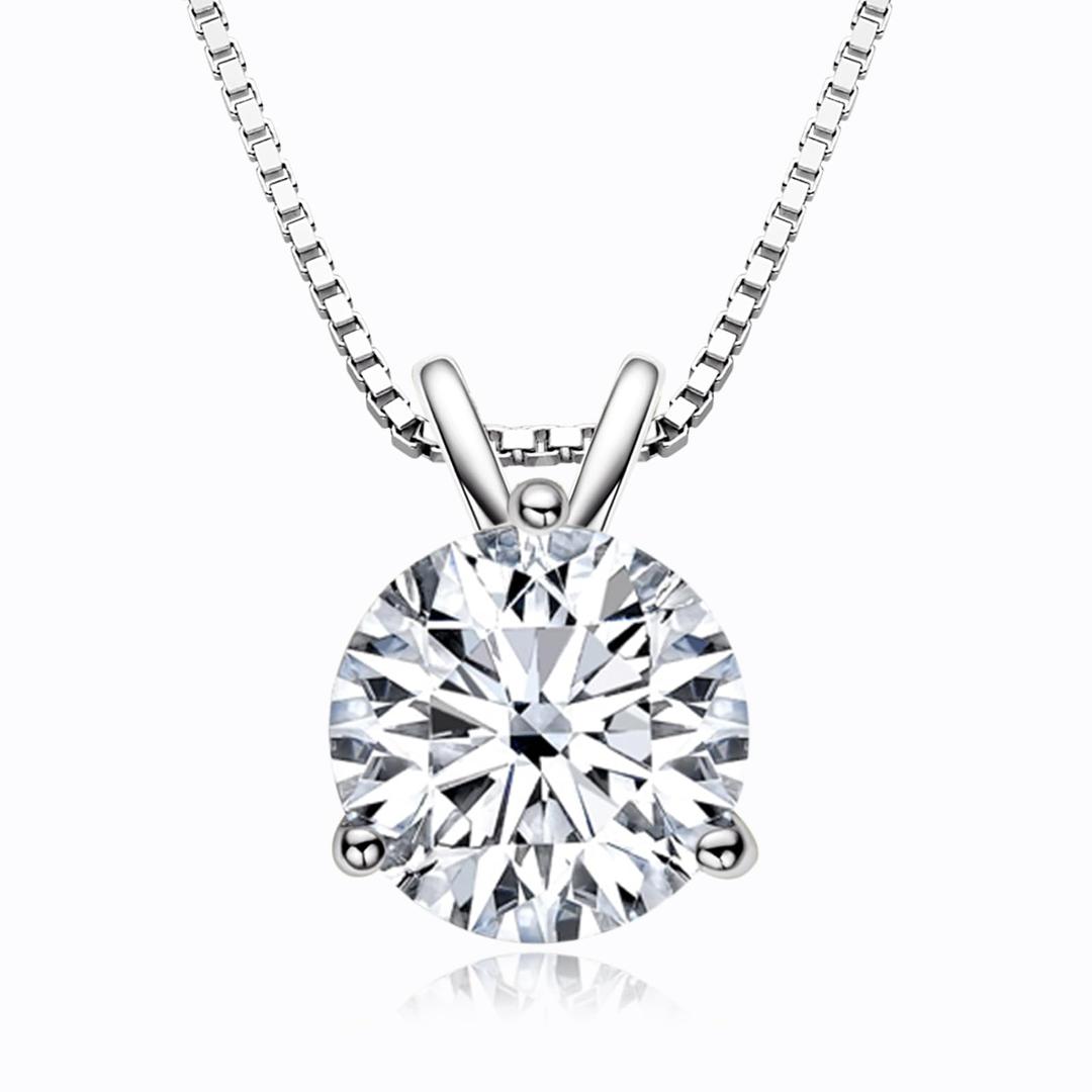 DYUNQ1-2 CT Moissanite Necklace for Women, Solitaire Lab Created Diamond Pendant, 18K White Gold Plated D Color Round Cut 925 Sterling Silver Necklace, GRA Certified, 18 inch Box Chain