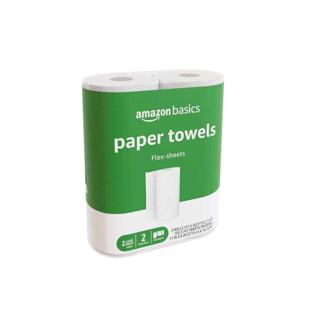 Amazon BasicsAmazon Basics 2-Ply Flex-Sheets Paper Towels, 2 Basics Rolls = 5 Regular Rolls, Everyday Value with 150 Sheets per Roll