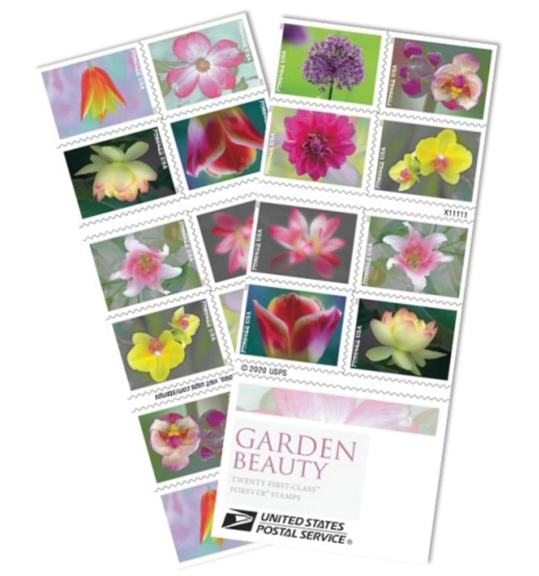 United States Postal Service Garden Beauty Self-Adhesive Forever Stamps for First-Class Mail, Book of 20 - Perfect for Weddings, Anniversaries, and Celebrations