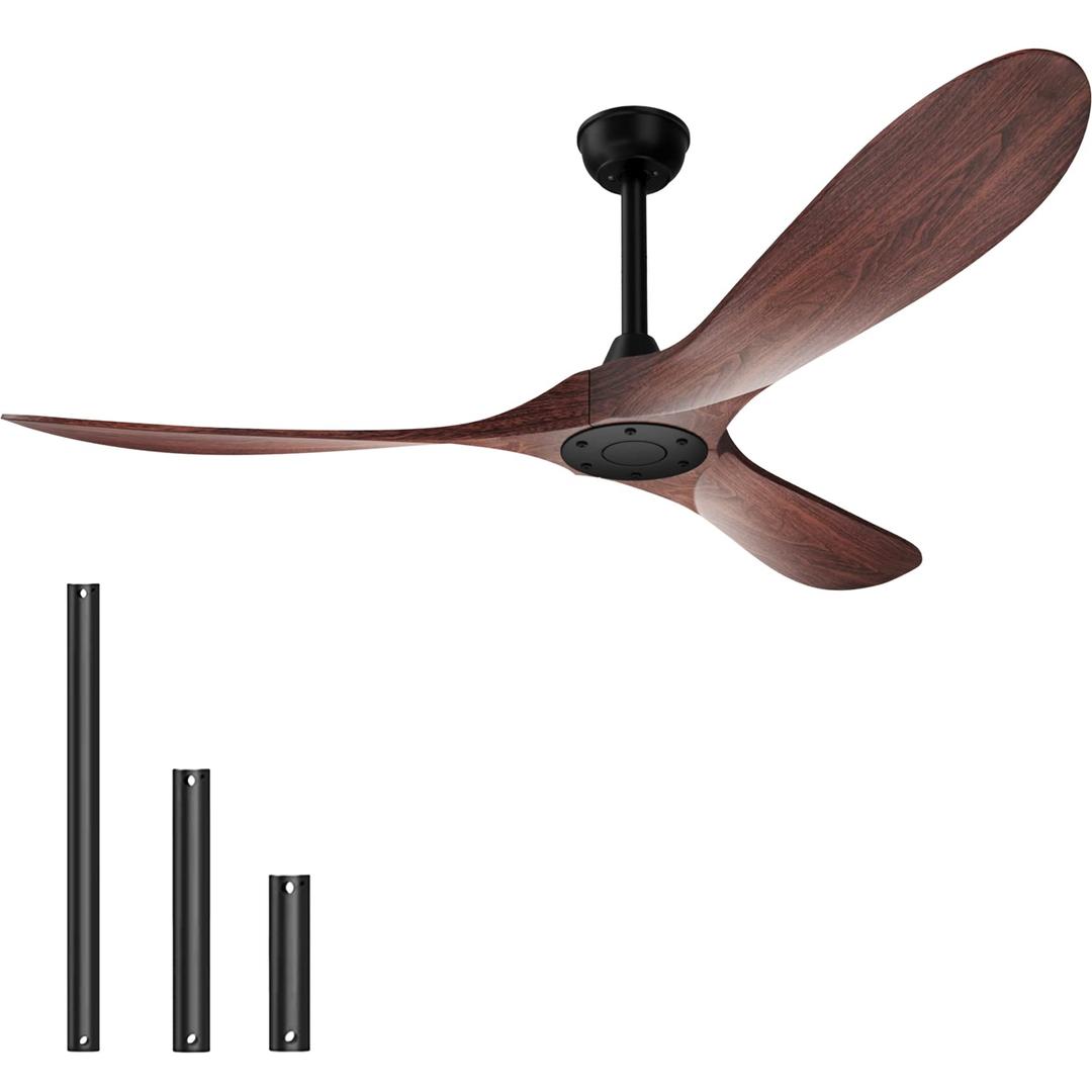 alescu Outdoor Ceiling Fan 60" with Remote Control,Modern Reversible DC Motor for Patio Bedroom Living Room Outdoor Ceiling Fans walnut finish