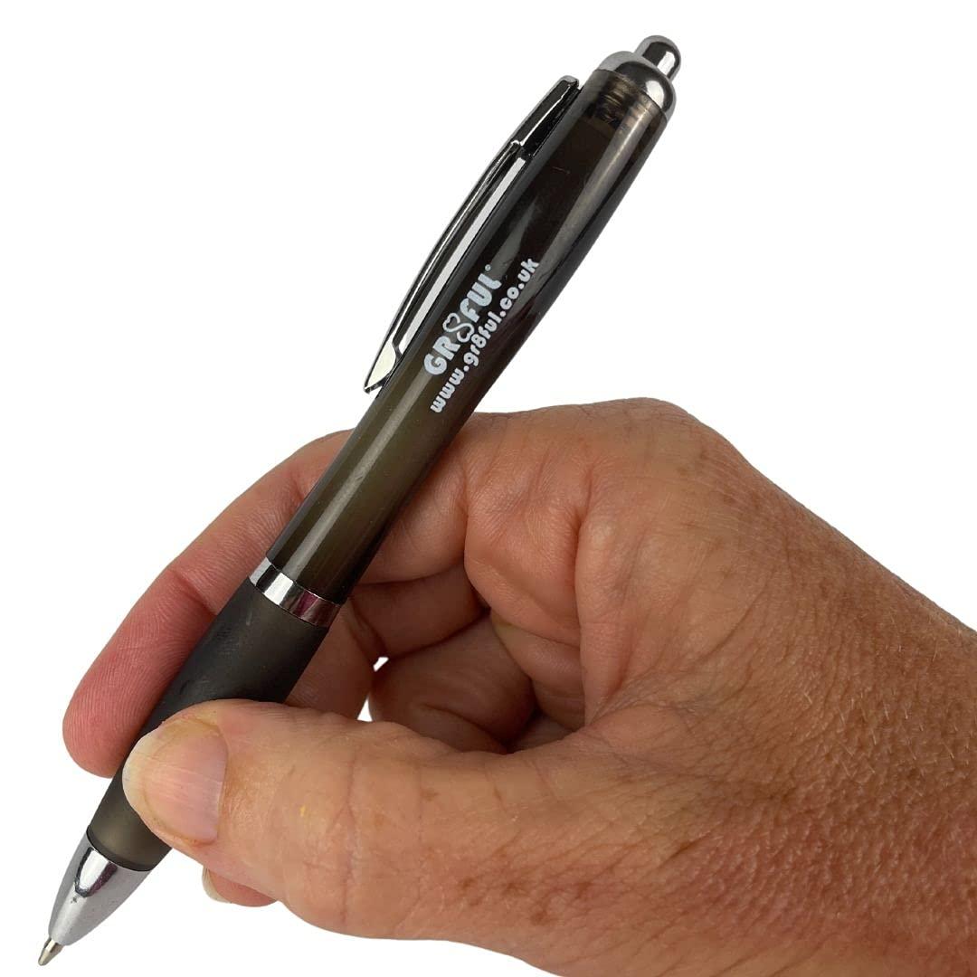 gr8fulPen | Black Ink Ball Point Pen for Writing or Drawing | Retractable Ergonomic Design Desk Rollerball Pen for Men, Women, Teachers & Kids | Fab Thank You Gift Jotter Pen