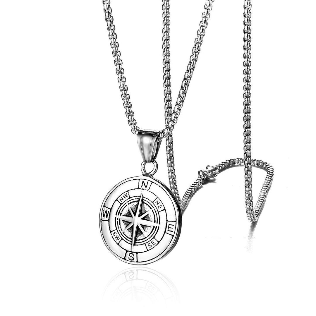 Compass Necklace for Men Chain Stainless Steel Compass Pendants Male Jewelry