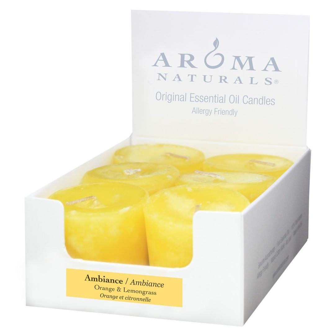 Aroma Naturals Ambiance Votive Candle, Yellow/Orange/Lemongrass, 6 Count