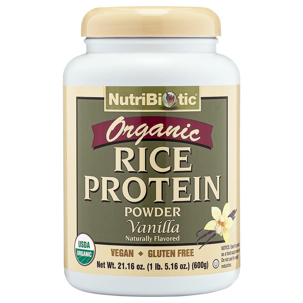 NutriBioticCertified Organic Rice Protein Vanilla, 1 Lb. 5 Oz | Low Carbohydrate Vegan Protein Powder | Raw, Certified Kosher & Keto Friendly | Made Without Chemicals, GMOs & Gluten | Easy to Digest