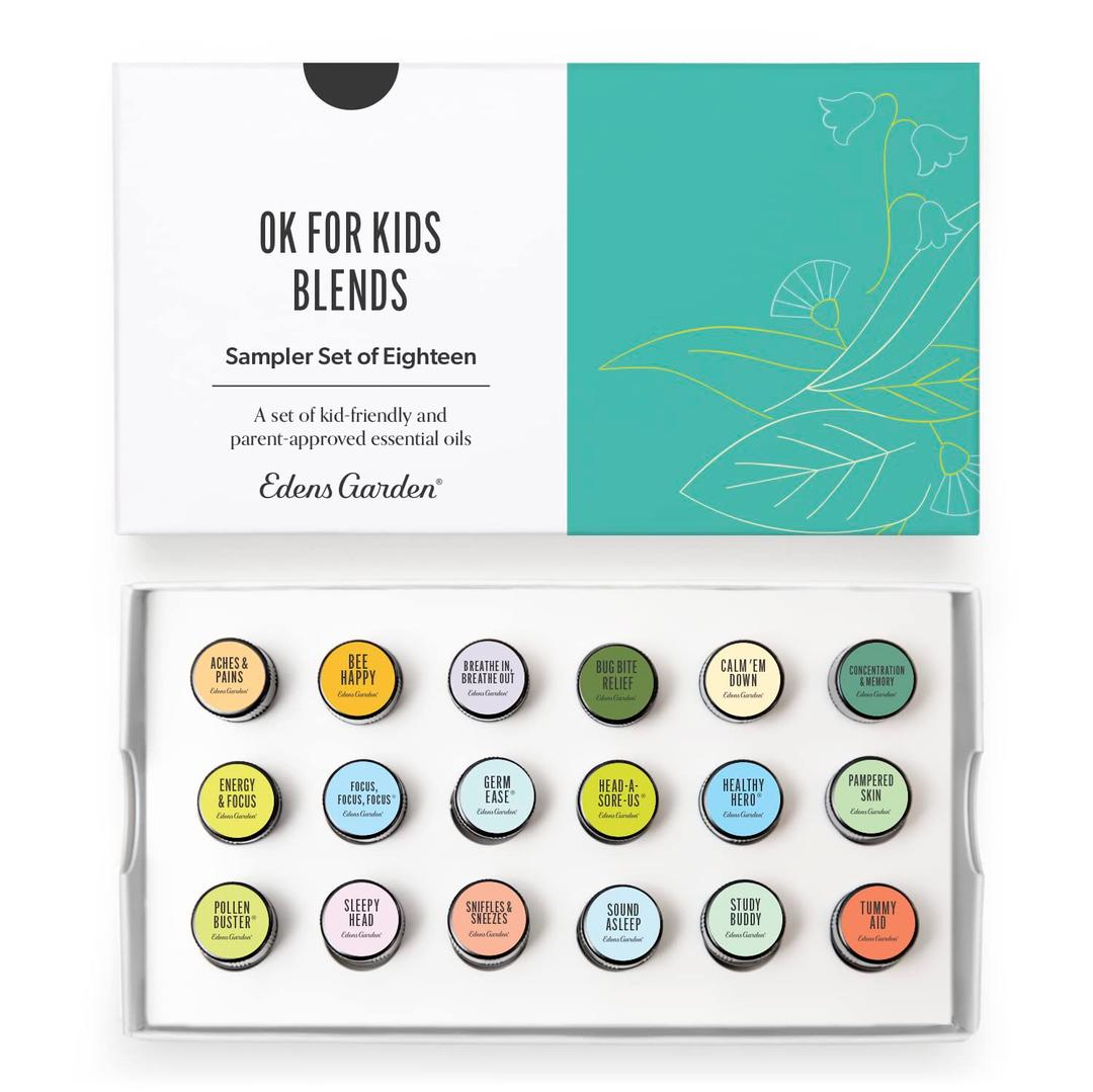 Edens Garden OK for Kids Blends Essential Oil 18 Set, Pure Aromatherapy Sampler Pack (for Diffuser) - Set of 18