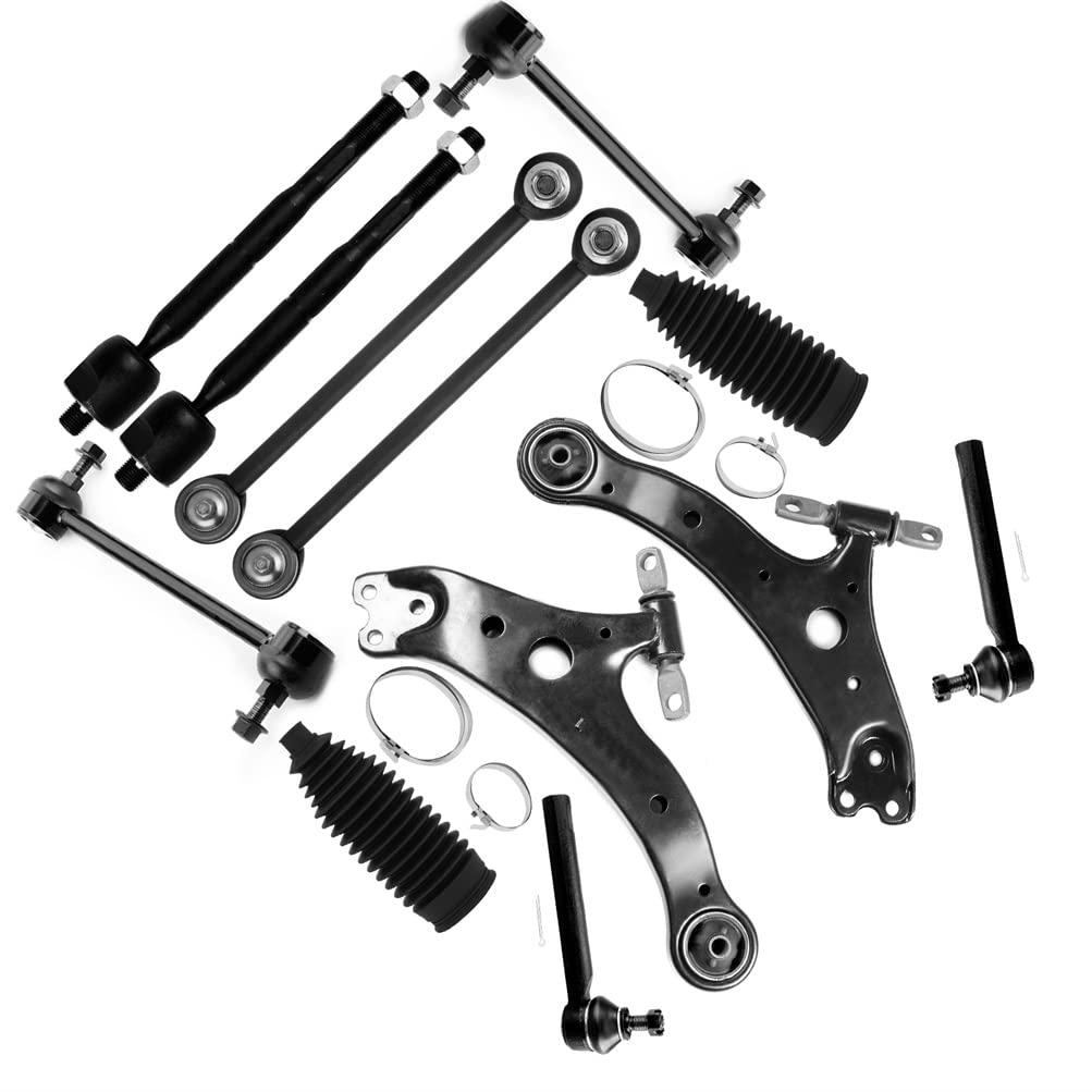 SCITOO 12-PC SET Suspension Control Arm Kit - Fit For Lexus RX330 RX350 For Toyota For Highlander Front Lower Control Arm Sway Bar Links Outer & Inner Tie Rod Ends Steering Rack Boots