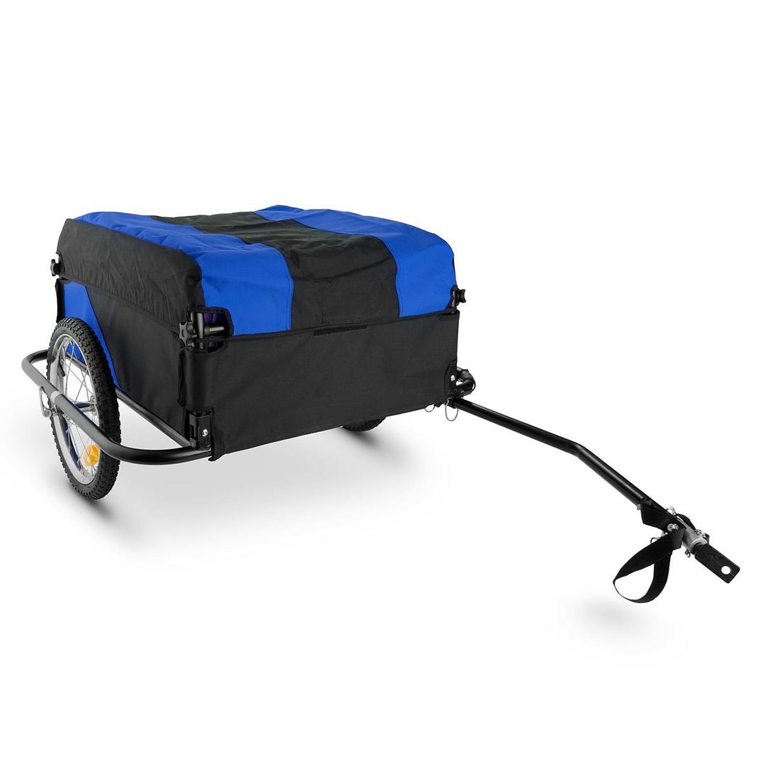 Duramaxx Mountee Bicycle Trailer - Bike Trailer Cargo, Trailers, Carrier, Stable, Powder Coated, Easy Transport, Robust, 130 L Cargo Space, 60 Kg, Steel Tube, Nylon Upholstery, Folds Up - Blue/Black