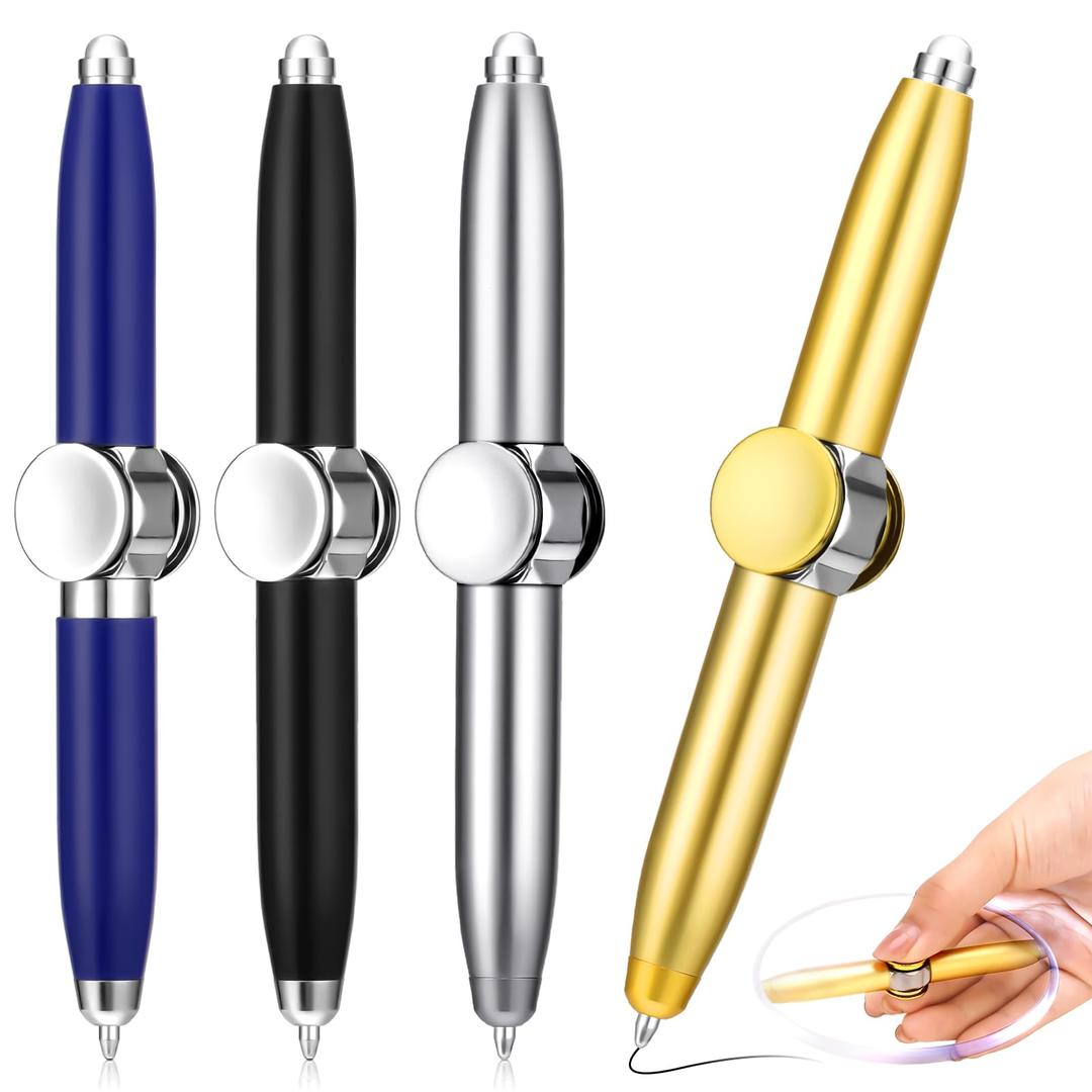 4 Pieces Spinning Fidget Pen Fidget Ballpoint Pen Metal Writing Tool Practical Pen Stress Reducer Ballpoint Pen with LED Light