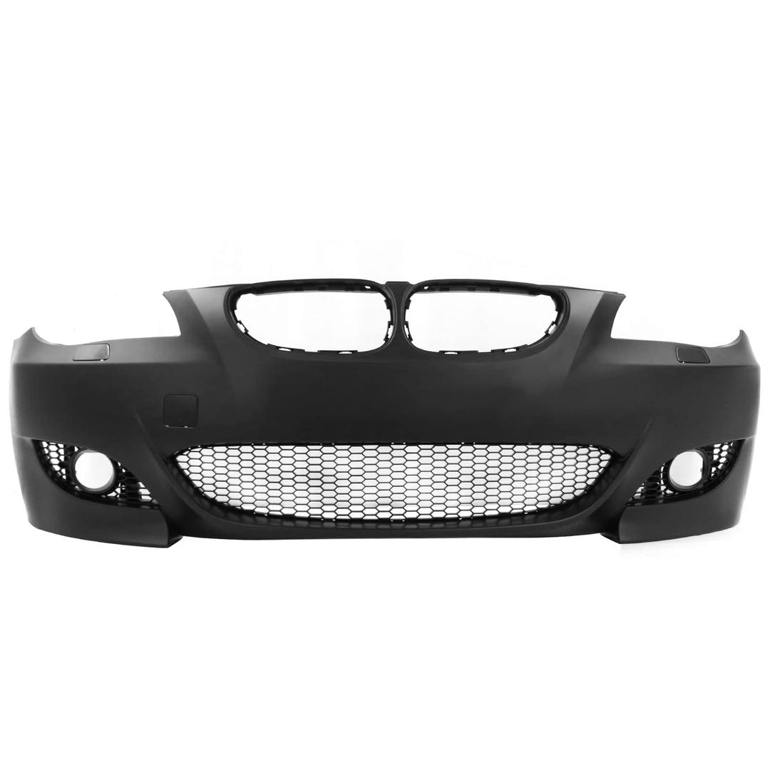 Front Bumper Compatible With 2004-2010 BMW E60 E61 5-Series, M5 Style Polypropylene (PP) Unpainted Black Cover Guard Protection Conversion Factory Replacement Exterior by IKON MOTORSPORTS, 2005 2006