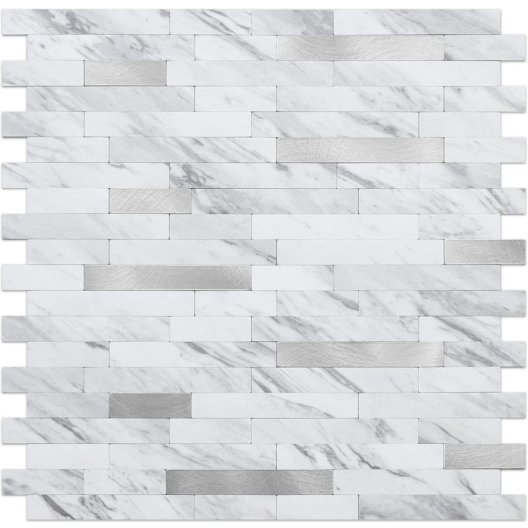 DICOFUN 10 Sheets Marble Look Peel and Stick Backsplash Wall Tile, PVC Kitchen Backsplash Peel and Stick in White, 9.4 sq.ft