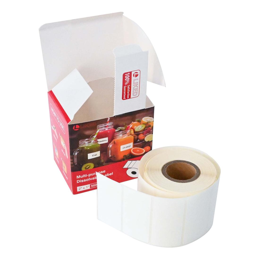 L LIKED 500 Stickers 2" x 1" White Dissolvable Food Labels for Containers -500 Labels/Roll