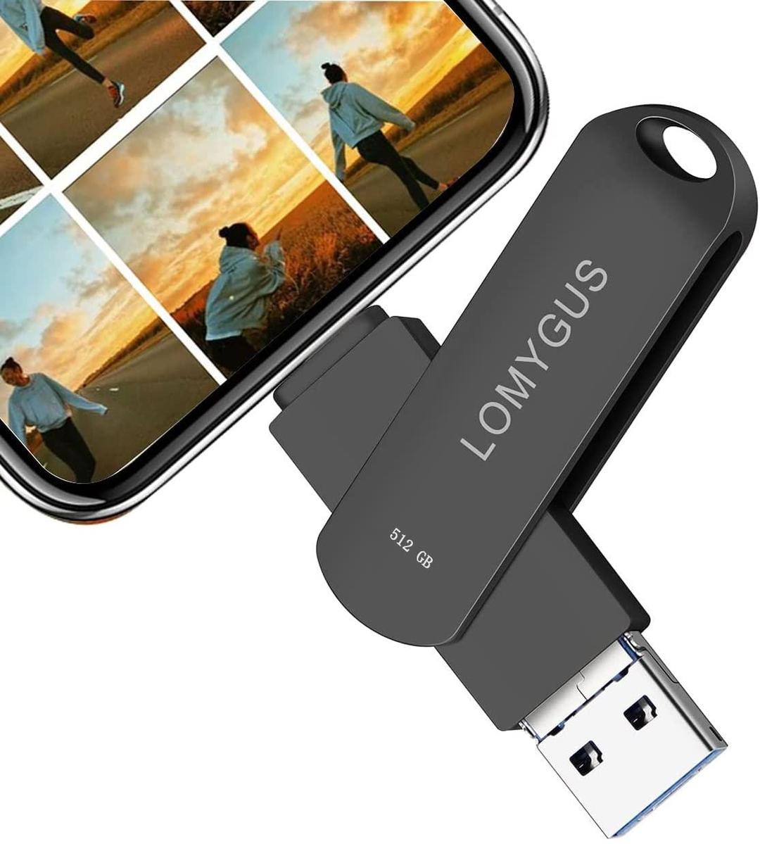 USB Stick 512GB Flash Drives for Phone, Digital Photo Storage Stick LOMYGUS USB Drive Compatible iOS/Android/Mac/PC (Black512G)