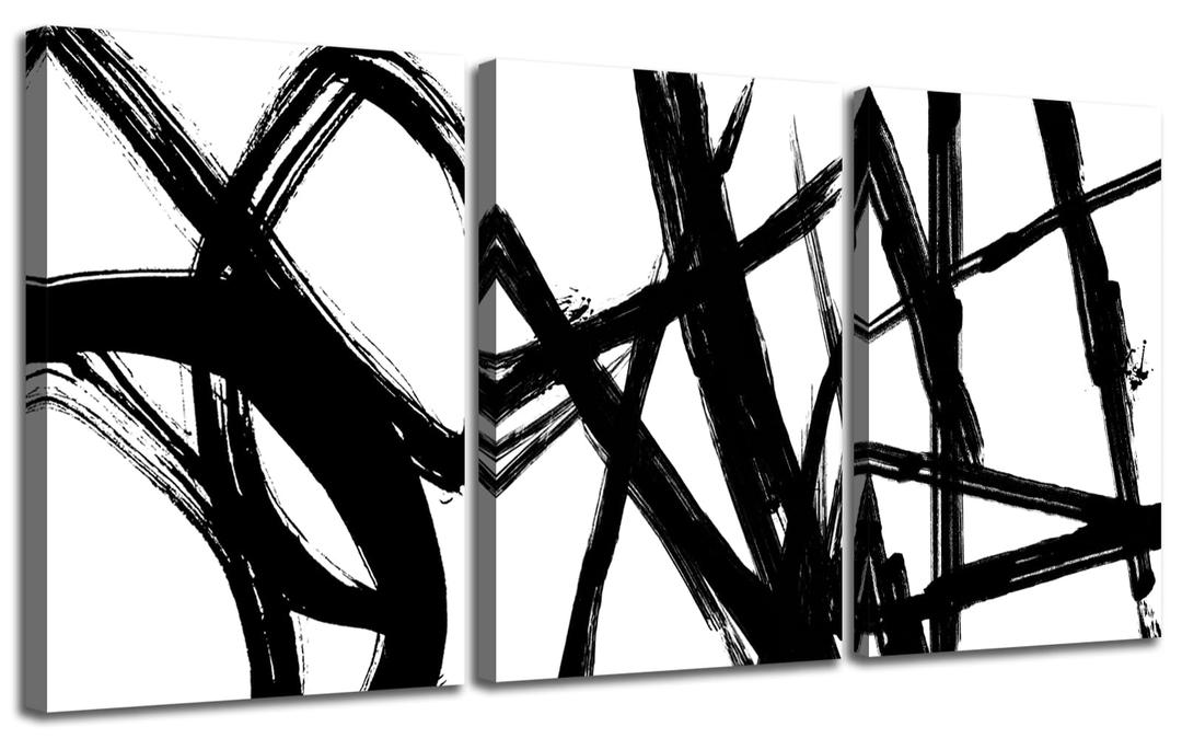 Black and White Abstract Canvas Prints Wall Art Decor Black & White Graffiti Modern Artwork Paintings Pictures for Bedroom Living Room Bathroom Home Office Wall Decoration Poster 12"x16"x3 Panels