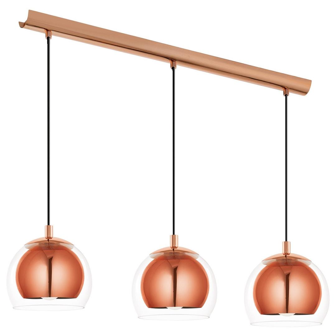 EGLO Ceiling Light Fitting Rocamar with 3 lampshades, Pendant Lighting Made of Copper-Coloured Steel and Clear Glass, Hanging lamp for Dining Table and Living Room, E27 Socket