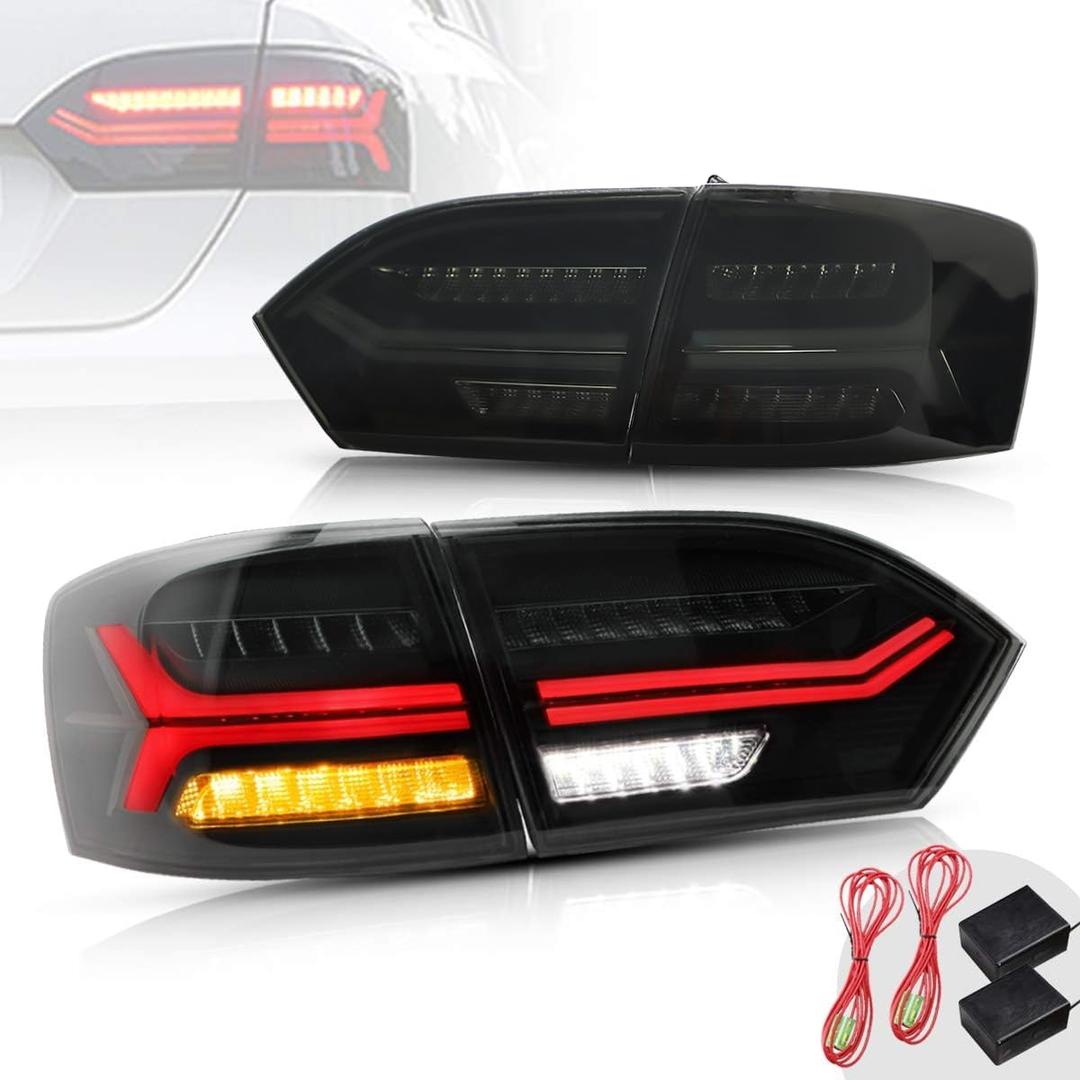 VLAND LED Tail Lights Fit for 2011-2014 Jetta/Sagitar 6th Gen(A6), Plug and Play, NOT Fit For LED Models, Smoked Lens Style