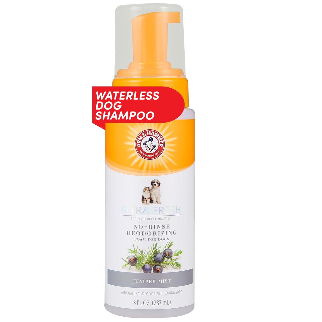 Arm & Hammer for Pets Ultra Fresh Dog Deodorizing Foam, Juniper Mist Scent - No Rinse Waterless Dog Shampoo for Smelly Dogs, Pet Deodorizer, Bathing Supplies, 8 Fl Oz