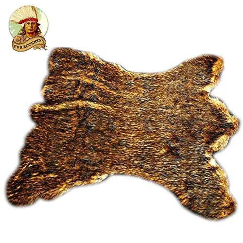 Golden Brown Alaskan Kodiak Bear Skin Throw Rug Fur Accents Faux Fur Pelt Rug/Americana Collection/Designer Throw Carpet/Wolf/Coyote (5'x7')