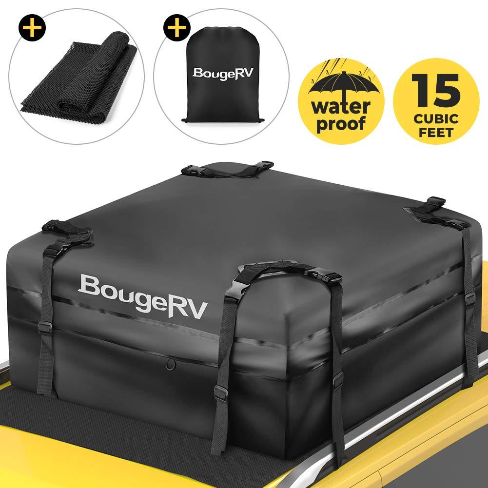 BougeRV Car Roof Bag, 15 Cubic Feet Rooftop Cargo Carrier Bag Waterproof Travel Storage Luggage Bag Box Soft-Shell for Cars with Rack Jeep Car Truck SUV Van (38"x38"x18")