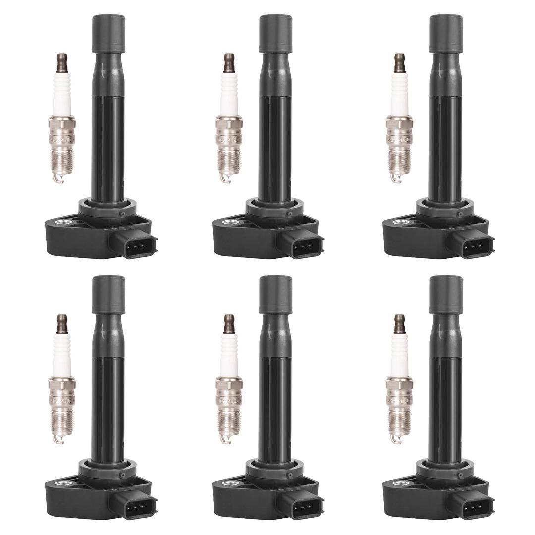 Set of 6 Spark Plugs and Ignition Coil Pack Fits for 2000 2001 2002 2003 2004 2005 2006 2007 2008 Honda Odyssey Accord Acura TL CL 3.2 3.5 3.0 V6 Replaces# UF242 90919-02247