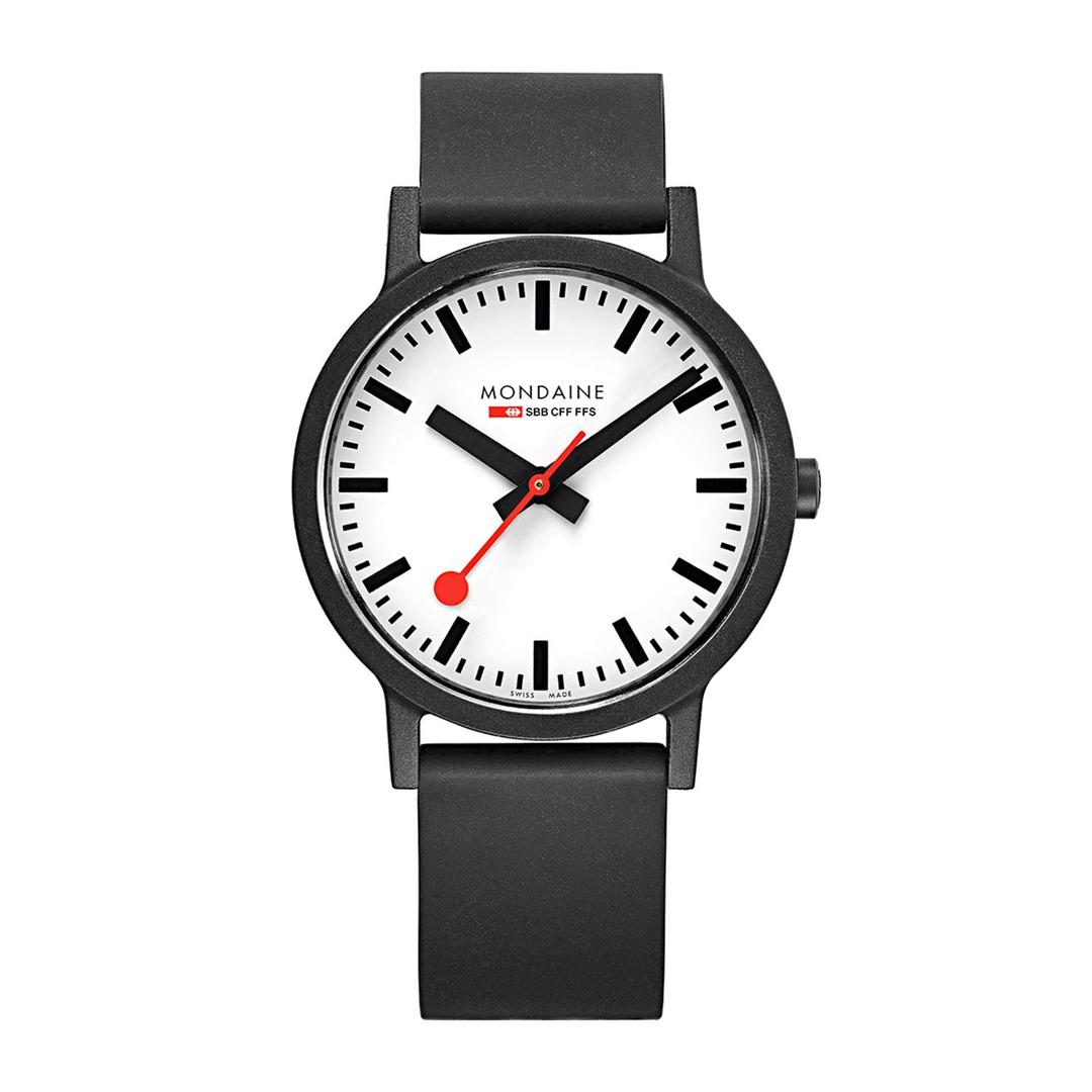 MondaineMen's SBB Stainless Steel Essence Quartz Watch with Rubber Strap Black Made in Switzerland(Model: MS1.41110.RB)