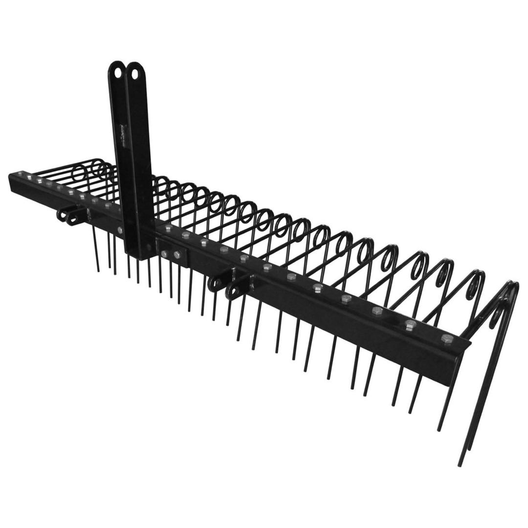 Field Tuff Steel Spring Coil Tine Tow Behind Landscape Rake for Leaves, Pine Needles, Straw, and Grass with 3 Point Hitch Receiver Attachment, Black, 60 Inches