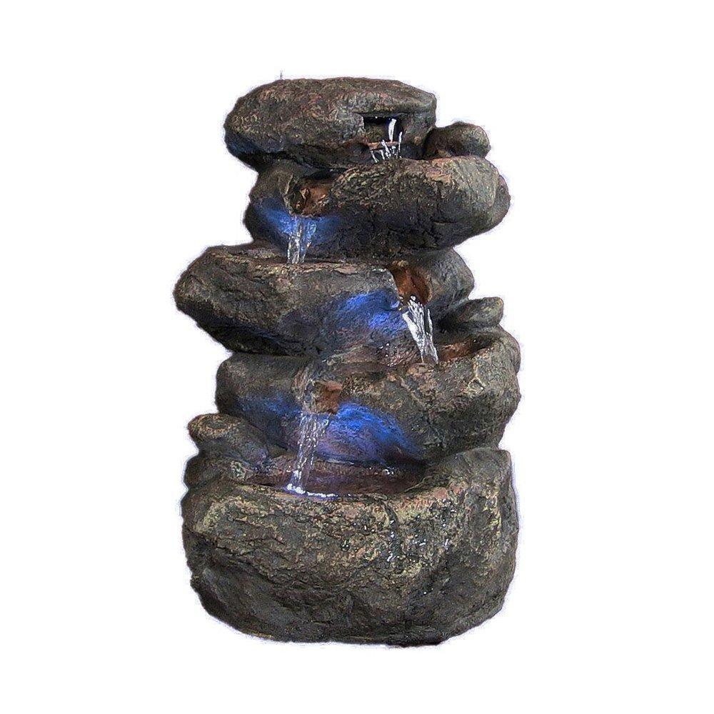 Sunnydaze Stacked Rocks 10.5 Inch Indoor Tabletop Water Fountain with LED Lights - Quiet Sounds