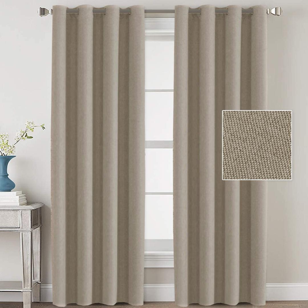 H.VERSAILTEXBlackout Linen Curtains 84 inch Length 2 Panels Thick Light Blocking Curtain Thermal Insulated Window Drapes for Bedroom Rustic Farmhouse Curtains for Living Room - Heather Light Taupe