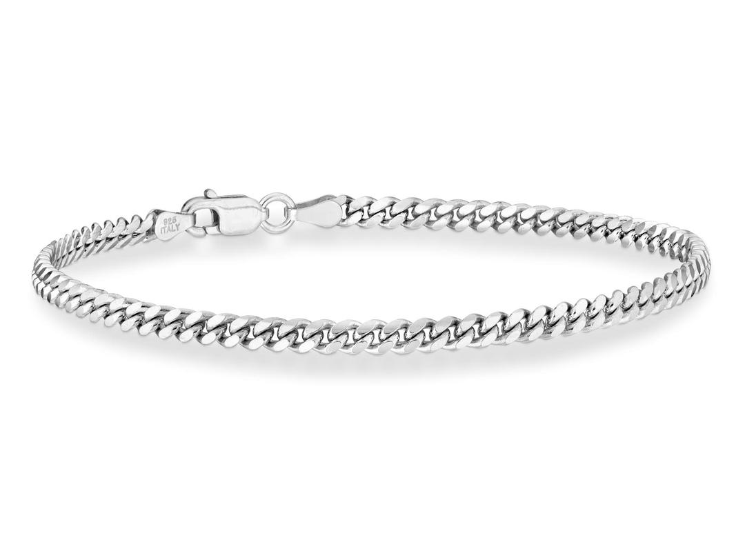 MiabellaItalian 925 Sterling Silver Thick 3.2mm, 5mm, 7mm Curb Cuban Link Chain Bracelet, Solid Heavy Sterling Silver Bracelet for Men Made in Italy